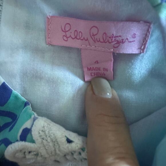 Lilly Pulitzer Girls Little Lilly Classic Shift Dress Blue Teal Size 4 Tropical - Picture 6 of 6